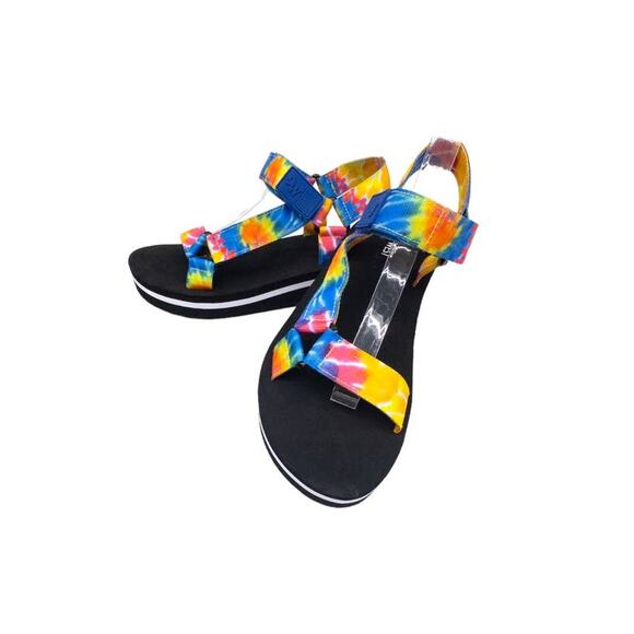 Nine West Camping Platform Sandals Rainbow Tie Dye Women's size 9 Colorful - Picture 2 of 7